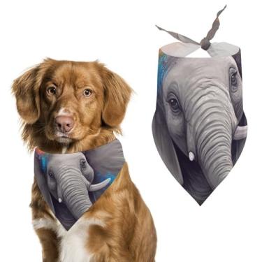 Imagem de Cachecol triângulo de poliéster com estampa de elefante de desenho animal de estimação - Tamanho único (70 x 30 cm)