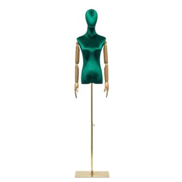 Imagem de Mannequin Manequim feminino de veludo com suporte de metal, expositor de roupas removível e ajustável, manequim de varejo(Green)
