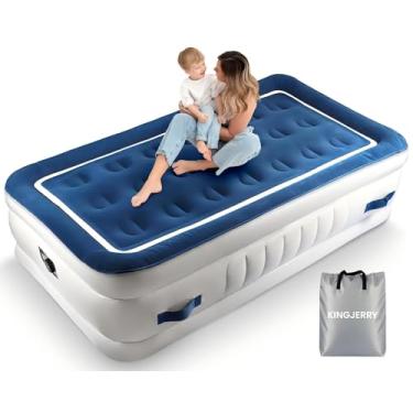 Imagem de KINGJERRY Colchão De Ar Duplo Com Bomba Embutida E 4 Alças Portáteis, Colchão Inflável Elevado De 18" Para Hóspedes, Colchão De Ar Com Suporte De 440 Lb Com Bolsas De Transporte, Cama Inflável Resi
