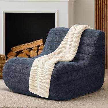 Imagem de KKdema Cadeira de pufe, sacos de feijão lareira, saco de sofá preguiçoso, poltrona grande, poltrona de espuma viscoelástica para quarto, sala de estar, escritório e casa (cinza)