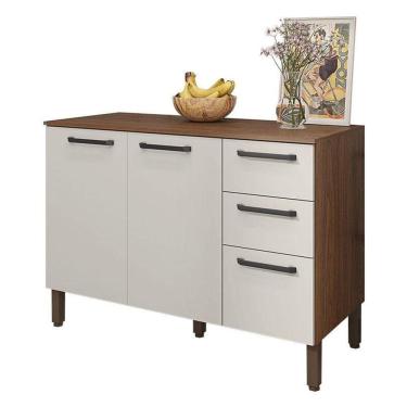 Imagem de Balcão De Pia Mad Versalhes 120 Cm Com Tampo Nogueira Off White - Kits Paraná