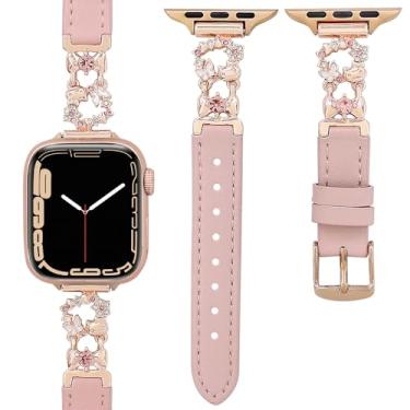 Imagem de Pulseira de couro compatível com Apple Watch séries 10, 9 Ultra, SE 8, 7, 6, 4, 4, 3, 2 e 1 de 38, 40, 41, 42, 44, 46 mm, 49 mm, rosa, 45 mm/44 mm/42 mm/46 mm (série 10))