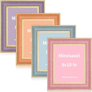 Imagem de Minesaxel Molduras coloridas exclusivas de 20 x 25,4 cm, vidro real HD, fofo, divertido ou vintage, 20 x 25, borda dourada com cavalete para mesa e exibição de parede, azul, rosa, roxo, laranja