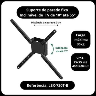 Imagem de Suporte de TV de parede fixo 10" até 55" até 30kg com inclinação - AVA