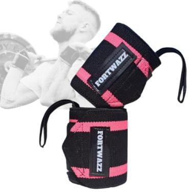 Imagem de Par Munhequeira Musculação Crossfit Lpo Elástica Alta Compreensão Tamanho Único Fortwazz ZZ300 (Preto/Rosa)