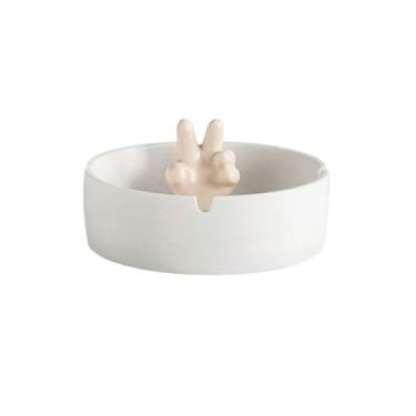 Imagem de Cinzeiros portáteis, acessórios de cinzeiro de cerâmica, tabuleiros de mesa, para uso em casa, escritório, uso de 3 compartimentos para cinzeiros (branco)