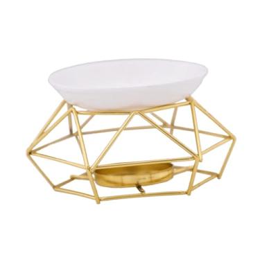 Imagem de Ｂｅｓｇａ Queimador de óleo essencial, porta-velas, suporte para velas de mesa, tigela de cerâmica, aquecedor de aroma, para meditação no quarto, Dourado
