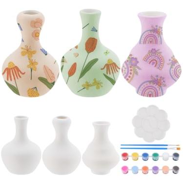 Imagem de WEBEEDY 3 conjuntos de kit de pintura de cerâmica vaso de cerâmica conjunto de artesanato para adultos iniciantes, pinte seus próprios vasos de porcelana vasos para mesa de mesa decoração de casa