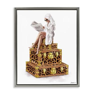 Imagem de Stupell Industries Reading Atop Suitcases Gray Framed Floater Canvas Wall Art Design por Ziwei Li, 21 x 17