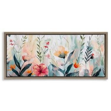 Imagem de Stupell Industries Arte de parede em tela flutuante marrom com estampa floral de jardim Whispers por Elara Yasna, 28 x 63 cm