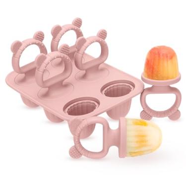 Imagem de Moldes de picolé de silicone - Máquina de picolé sem BPA com 6 palitos de picolé de silicone reutilizáveis e 1 molde de freezer para sorvete caseiro e guloseimas congeladas (rosa) - Ótimo para