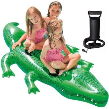 Imagem de Bóia inflável jacaré gigante intex para 2 crianças 203x114cm + bomba d