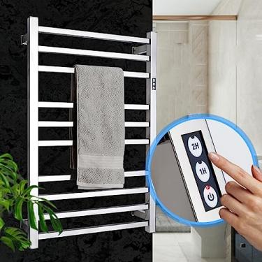 Imagem de Aquecedor De Toalhas Aquecido Para Banheiro,Aquecedor De Toalhas De AçO InoxidáVel 10 Barras Com Temporizador,EléTrico Toalheiro TéRmico Montadas Na Parede,Quadrado