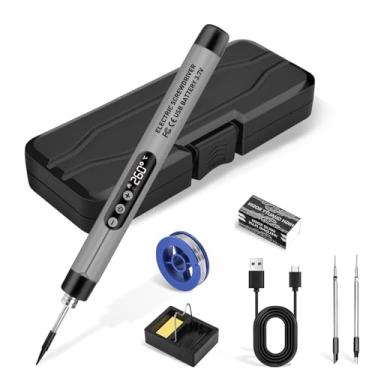 Imagem de Dmyond Kit de ferro de solda sem fio, ferro de solda portátil sem fio recarregável por USB, termostático de temperatura ajustável digital LCD para reparo de eletrodomésticos, faça você mesmo - cinza