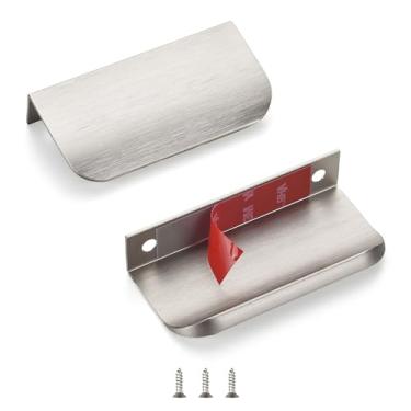Imagem de sunlithor Puxadores de dedo de borda para armários, descasque e cole na gaveta da cozinha, invisível, autoadesivo, sem broca, pacote com 10 puxadores de níquel escovado 8 cm fácil instalação