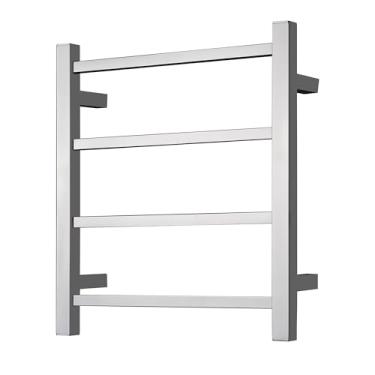 Imagem de SHARNDY Aquecedor de toalhas cromado polido para banheiro montado na parede aquecedor de toalha de banho Plug-in Toalheiro elétrico aquecido 35W aço inoxidável quadrado 4 barras escorredor 50 x 45 x