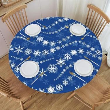 Imagem de BOXIMIAO Toalha de mesa redonda azul escuro com borda elástica toalha de mesa impermeável reutilizável para férias, cozinha, festa, pátio, P (102 a 111 cm)