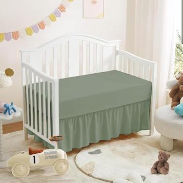 Imagem de Saia para cama de berço com babados (71 cm x 132 cm) com babados de 35,5 cm para bebês, meninos ou meninas, berçário, tecido de microfibra - Sálvia lisa