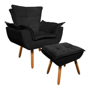 Imagem de Kit Poltrona+puff Opala Cadeira Retro Suede Preto - King Lar
