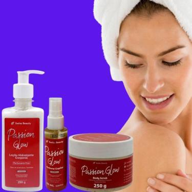 Imagem de Conjunto Passion Glow Swiss Beauty Hidratação, Esfoliação e Perfume Ca
