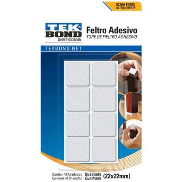Imagem de Feltro Adesivo Quadrado Tekbond 22mm Branco Cartela com 12