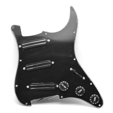 Imagem de SoulDiM Pickguard 3Ply de 11 furos SSS pré-cabeado com kit de captadores de alto rendimento de trilho quente duplo para guitarra elétrica Fender Squier Strat preta