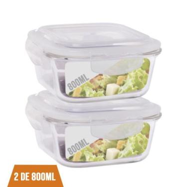 Imagem de 2 Pote 800ml Vidro Marmita Fitness Tampa 4 Trava Hermético - QUALITY H