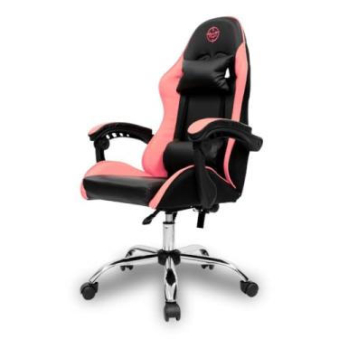 Imagem de Cadeira Gamer TGT Heron Preta e Rosa | Reclinável 90°-135° | Espuma Moldada | Apoio de Braço Fixo | Base em Aço | Pistão Classe 4 | Até 120kg | TGT-HR-BPK01