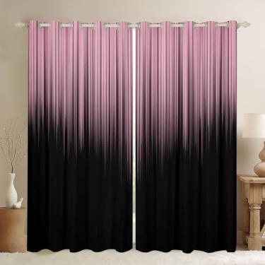 Imagem de Cortinas abstratas ombré para crianças, adolescentes, rosa e preto, para decoração de quarto, sala de estar, decoração moderna, feminina, cortinas de janela, tratamentos 106 cm L x 84 C, 2 painéis