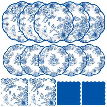 Imagem de Conjunto de talheres de festa Funnymoom Blue White Floral 200 unidades