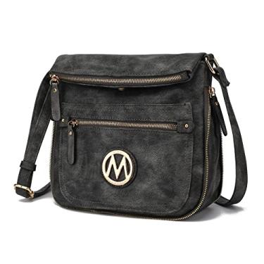 Imagem de MKF Bolsas transversais para mulheres – Pequena bolsa de ombro feminina cruzada de couro PU – Bolsa mensageiro lateral, Carvão salomé, Large