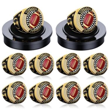 Imagem de Highergo 10 peças de anel de troféu de campeonato MVP de softball, futebol, beisebol, MVP, com corrente de pescoço e suporte, basquete, líder de torcida, boliche, futebol e vôlei (colorido, futebol)