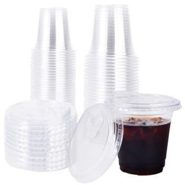 Imagem de Copos de café de plástico descartáveis transparentes com tampas, 50 conjuntos - tampas sem canudo para beber facilmente, ideal para café gelado, vitaminas, bebidas frias em festas, casamentos, eventos