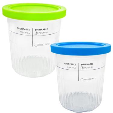 Imagem de Recipientes de sorvete com tampa e manga de silicone, compatíveis com Ninja NC501 CREAMi Deluxe 11 em 1 sorvete e máquina de petiscos congelados e modelo: NC500, NC501, NC501H, NC501HBL e NC501HGN.