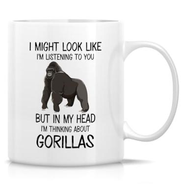 Imagem de Retreez Caneca engraçada – Caneca I'm Thinking About Gorillas – 311.8 g Ceramic Coffee or Tea Cup – Presente hilário para amantes de gorilas, entusiastas da vida selvagem, zookeepers, primatologistas