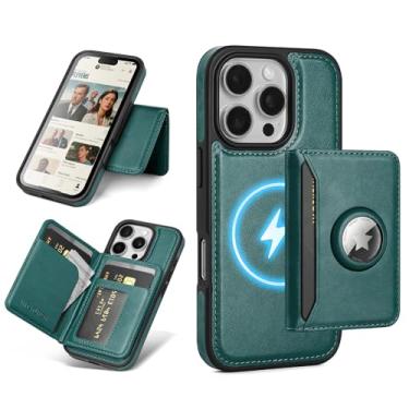 Imagem de Antsturdy Compatível com MagSafe 2 em 1 Capa magnética destacável para iPhone 16 Pro com suporte para AirTag, masculina e feminina, couro sintético com bloqueio de RFID, compartimentos para cartão de