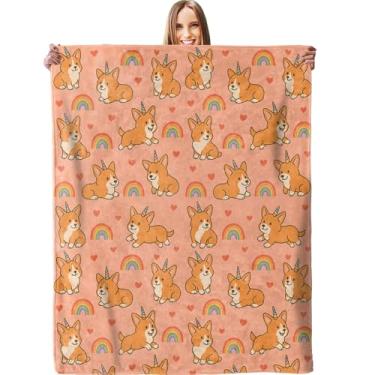 Imagem de Cobertor de unicórnio Corgi e arco-íris - Pelúcia, macio, confortável, leve, quente, felpudo e aconchegante cobertor de flanela para sofá, viagem, cama, escritório, ao ar livre - 127 cm × 152 cm