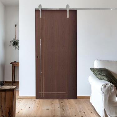 Imagem de Porta Correr Frisada Trilho Soft Aparente Puxador Tubo 60cm 120x210cm Direito Rodam