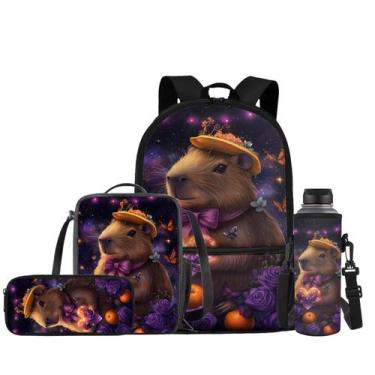 Imagem de Mochila JEOCODY Capybara para meninas e meninos, escola 44x28x13cm