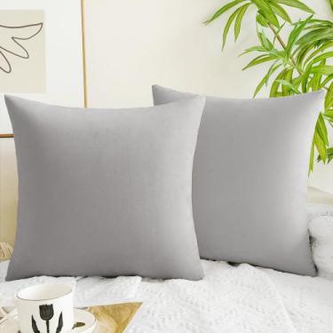 Imagem de Capa de almofada QUORGVES, veludo cinza claro, 60 x 60 cm, pacote com 