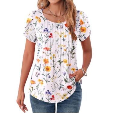 Imagem de Blusa feminina Zeagoo Summer Petal, manga curta, branca