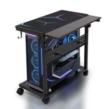 Imagem de KEBE Suporte de torre mais largo, torre de computador ajustável em altura para jogos em casa, escritório, suporte para PC de 2 níveis, suporte de impressora, caixa ATX, suporte de CPU com rodas e