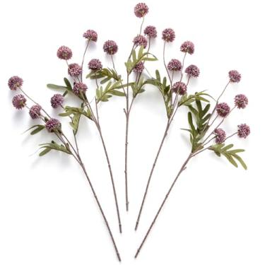 Imagem de Flor Kiku artificial – 5 peças de pompons falsos para mães de seda pequena crisântemo bola falsa decoração de caule de flores para outono e casamento, buquê faça você mesmo, arranjos de mesa para