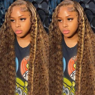 Imagem de Peruca frontal de renda bangjazz Highlight Ombre Deep Wave 180% de den