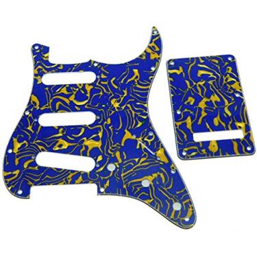 Imagem de Dopro 11 Hole Strat SSS Pickguard ST Placa Traseira Trem Capa para EUA/Mexicano FD Strat Blue Shell