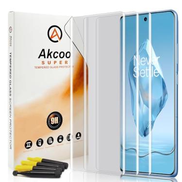 Imagem de Akcoo Protetor de tela para OnePlus 12R, conjunto UV de vidro temperado - pacote com 3, cobertura total de borda a borda, dureza 9H, resistente a arranhões, sensível ao toque