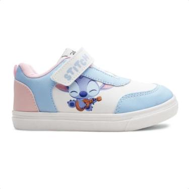 Imagem de Tênis Disney Casual Stitch Infantil Calce Fácil, Branco, Azul claro, 2