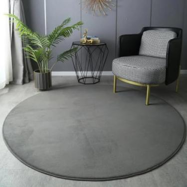Imagem de Tapete redondo de veludo coral para decoração de casa, sala de estar, mesa de centro, tapete curto de pelúcia, tapete de brincar (diâm. 140 (55 polegadas)/cinza escuro)
