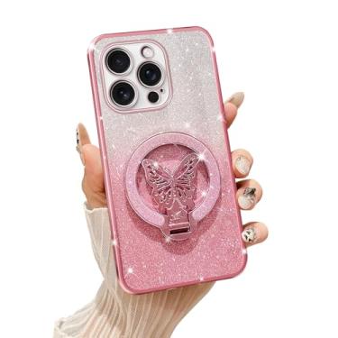 Imagem de Tesazxcn Capa de telefone para iPhone 16 Pro Max [compatível com Magsafe] com suporte de borboleta e cordão de TPU macio brilhante transparente à prova de choque capa de proteção para iPhone 16 Pro