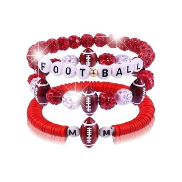 Imagem de CSIYANJRY99 Conjunto de pulseiras de futebol para mulheres, acessórios para o dia do jogo, roupas esportivas de outono indispensáveis para mães, futebol, mães, camisetas empilháveis, Medium, Acrílico
